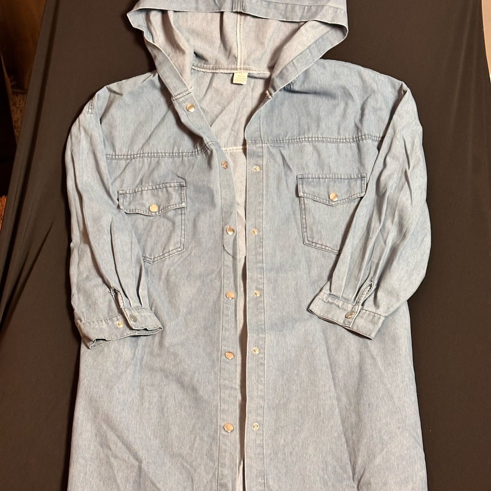 Light Blue Denim Hooded Oversized Jacket